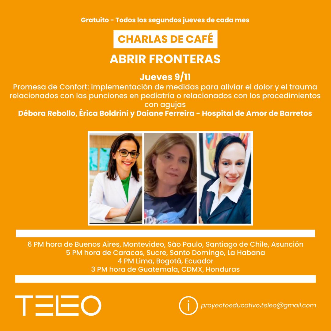 ¡ESTE JUEVES! 
Aprendemos sobre una iniciativa para la reducción de dolor por punciones y mejora de la experiencia general del paciente, con Débora, Daiane y Erica quienes son parte central de su implementación en el Hospital de Amor de Barretos, Brasil.