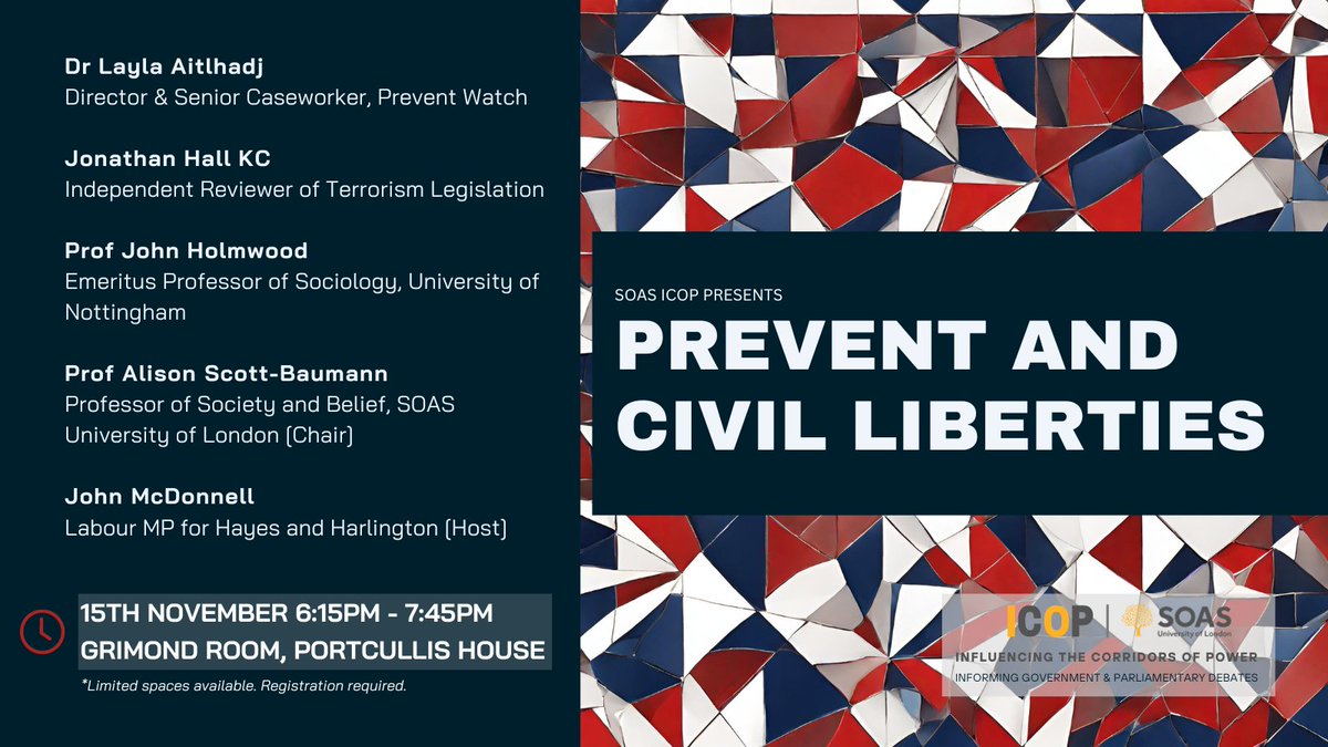Since 2015, a number of UN rapporteurs have expressed concerns about the impact of Prevent on civil liberties and human rights. Join our expert panel at: Prevent & Civil Liberties @PREVENTwatchUK @terrorwatchdog Wed 15 Nov | 18.15 GMT | Parliament BOOK eventbrite.co.uk/e/prevent-and-…