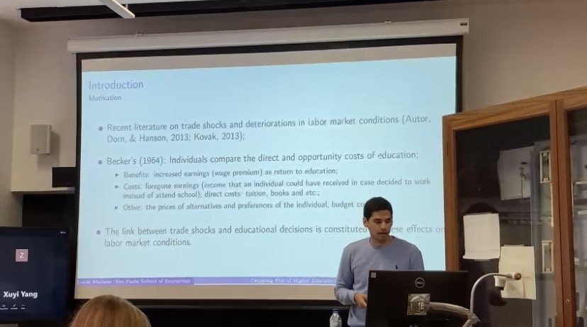 I am thrilled to have had the opportunity to present the 1st paper of my thesis, "Dropping Out of Higher Education after Trade Liberalization", in the Applied Micro PhD Workshops at the University of Cambridge <a href="/CamEcon/">CamEcon</a> as part of my time here as a visiting student.