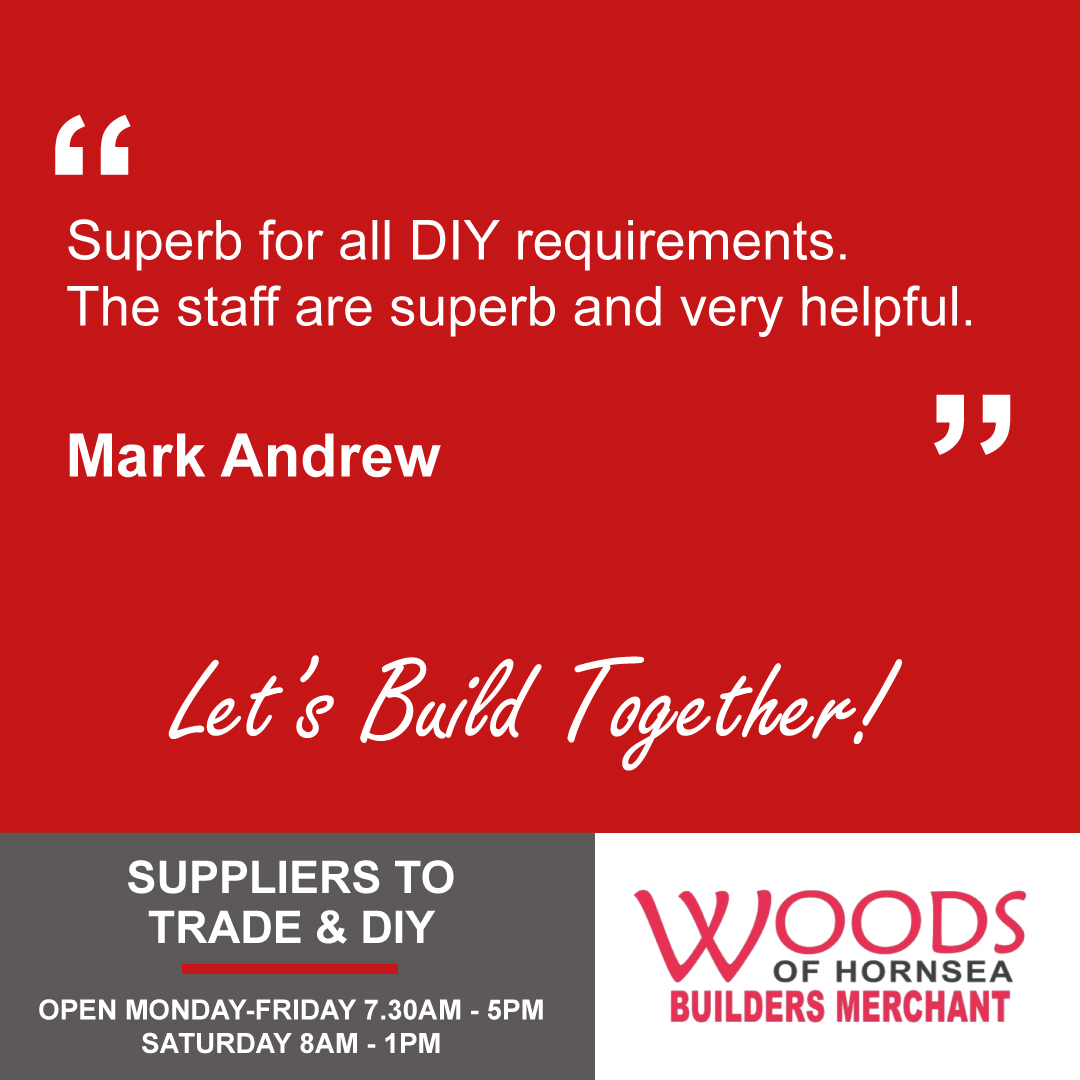 Here’s what our customer’s think….
Visit our yard and trade counter and experience the convenience and reliability of Woods of Hornsea.
The local friendly builder’s merchant you can rely on.
Call us today on 01964 534664
Visit woodsofhornsea.com
#BuildersMerchant #ThankYou