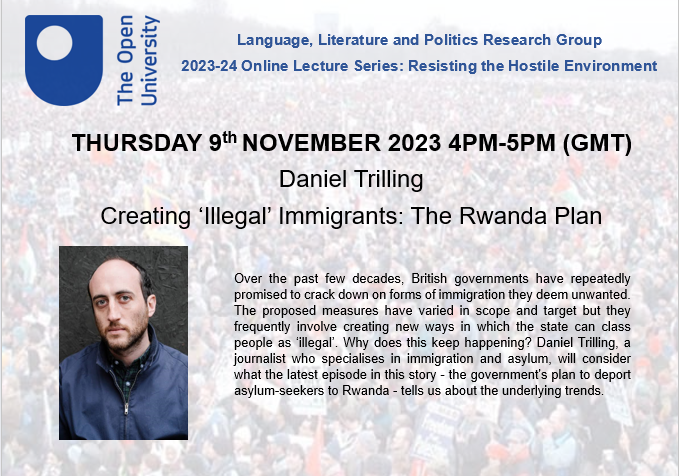 The first in our new series of talks on the 'hostile environment' will be given by @trillingual this Thursday on the government's Rwanda Plan for 'illegal' immigrants. Free and open to all, so please come along if you're interested. Link to register in the next tweet