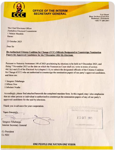 PatrickMashawa's tweet photo. @zimlive @pashor_sibanda @nelsonChamisa @cde_ostallos did Tshabangu sign those nomination papers, or you are just testing the waters? https://t.co/FNriR6ooBU