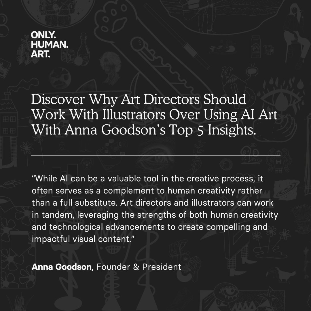 Explore Anna Goodson's top 5 reasons why human illustrators outshine AI generated 'Art' 🎨

Dive into the unique depth and emotion only human art can offer. Keep art real! ✨

Read more: agoodson.com/annas-top-5-re…

#ArtDirectors #HumanArtistry #AuthenticArt