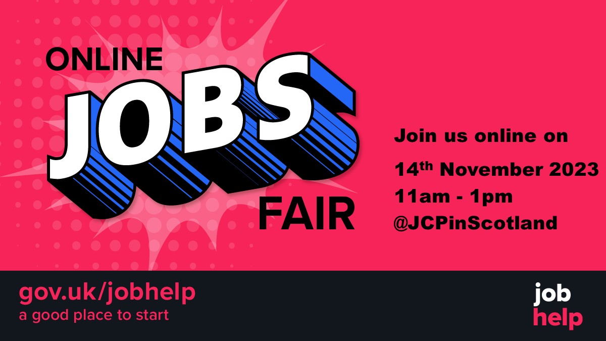 📷 #JobsInMoray Online Jobsfair 📷
DWP's next online #JobsInMoray Jobsfair event be held on  Tuesday 14th Nov 2023 between 11am – 1pm.
There will be a range of vacancies available within different sectors, so search for @JCPinScotland on X (Twitter) #moraypathways DYW Moray