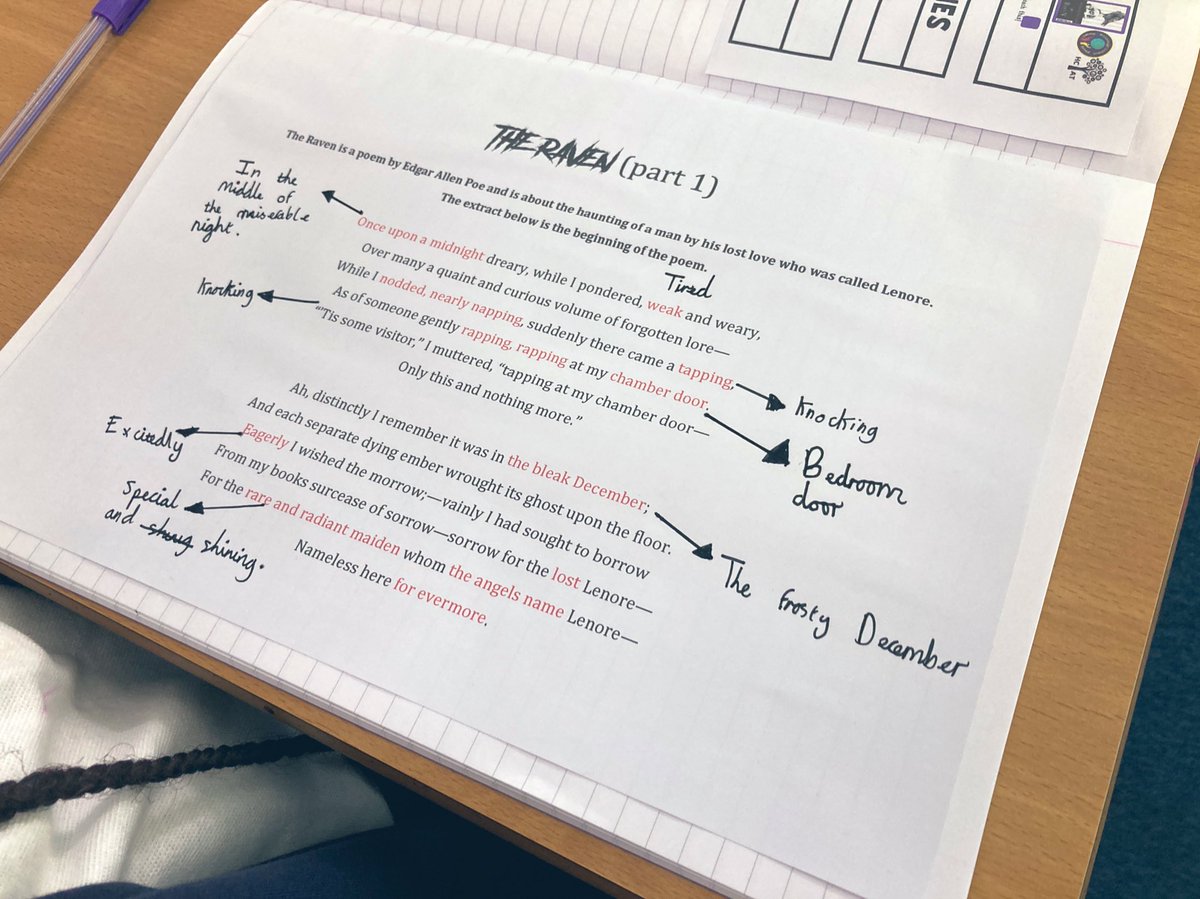 missakershaw's tweet photo. This morning Y6 have unpicked the first two stanzas of Edgar Allen Poeβs The Raven π¦ββ¬ we have tried to βtranslateβ it into modern English βοΈ #wow #WCPSreading #classics @WCommonPS @WCPSc2024 https://t.co/dlw8KqQVfy