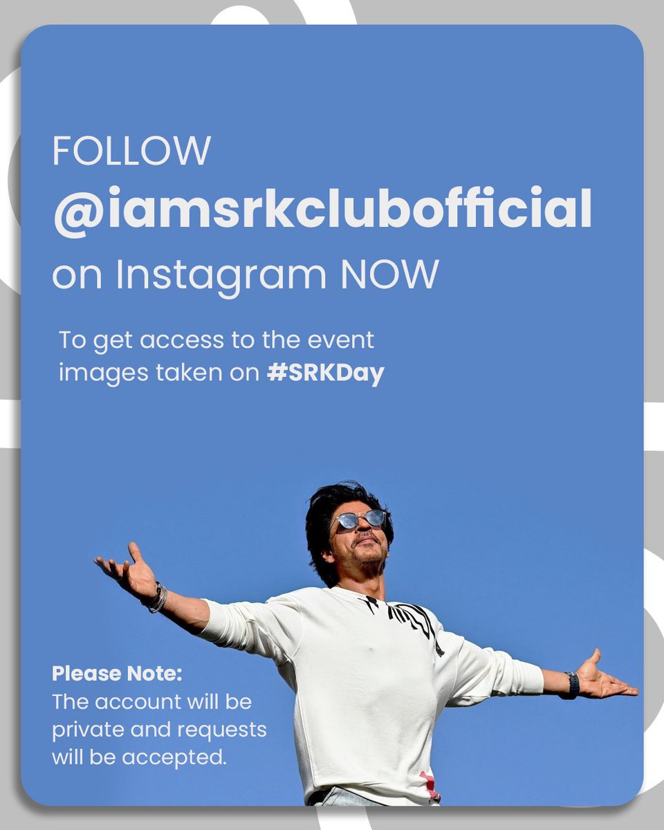 iamsrkclub's tweet image. You are one step away from getting access to the event pictures taken on #SRKDay!🥰

Follow IAMSRKCLUB on: 
Instagram - @iamsrkclubofficial
Twitter - @iamsrkclub
Facebook - @iamsrkclubofficial

Follow now and stay tuned🥳
