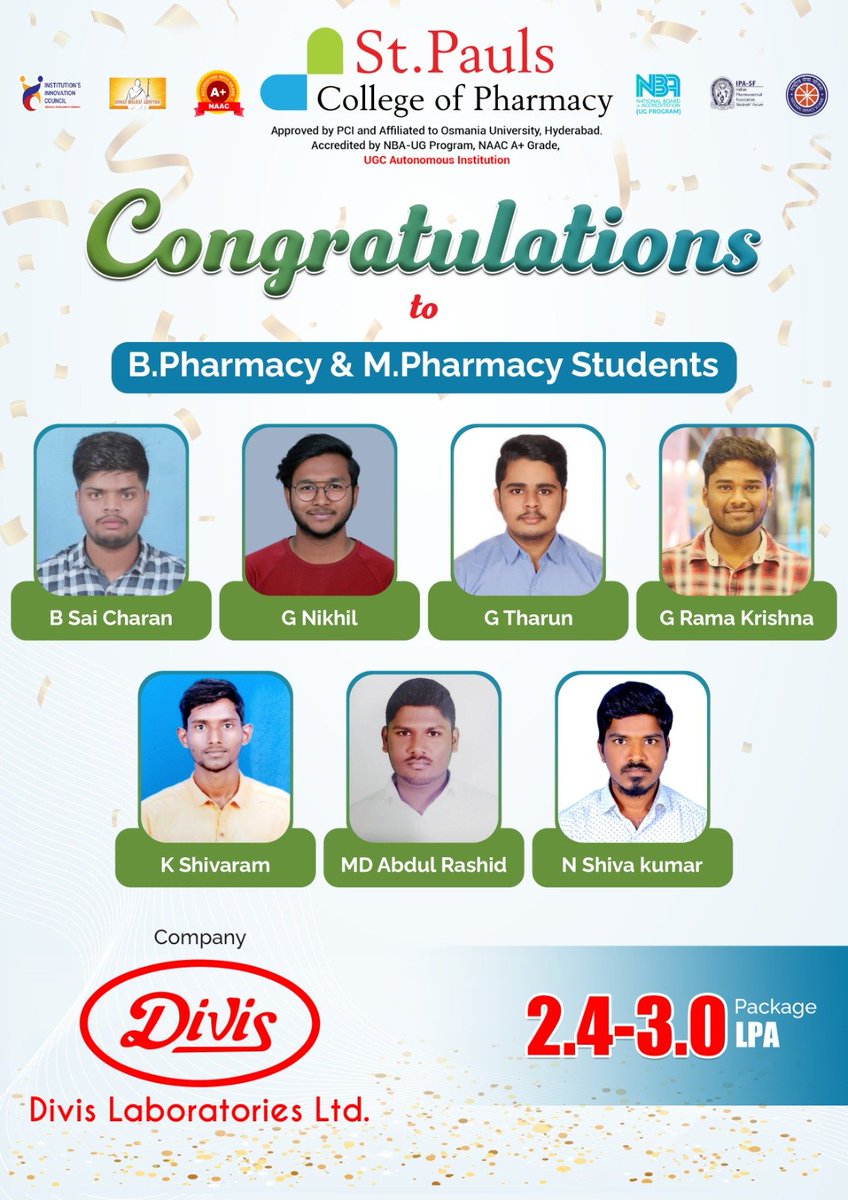 stpaulspharmacy's tweet image. #TrainingandPlacement cell of #StPaulsPharmacyCollege has conducted A pool drive in association with #DivisLaboratories, Hyderabad, the event aimed to provide students with #Opportunities for #Employment &amp;amp; connect them with potential employers. 

#Congratulations #Placement #Job