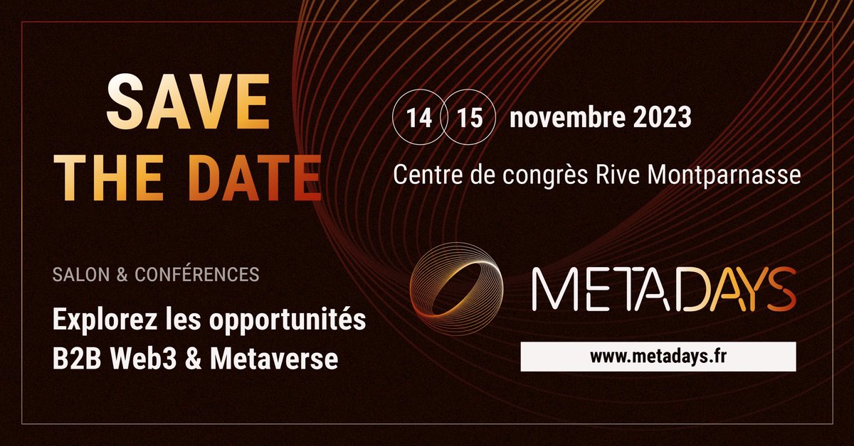 Le métavers peut transformer le monde 🌍

<a href="/CongresMETADAYS/">METADAYS</a> vous propose le premier évènement centré sur le métavers et le Web3. 

Une opportunité rêvée pour découvrir sur deux jours les innovations, projets, et rencontrer les acteurs de cet écosystème en plein boom 🤝