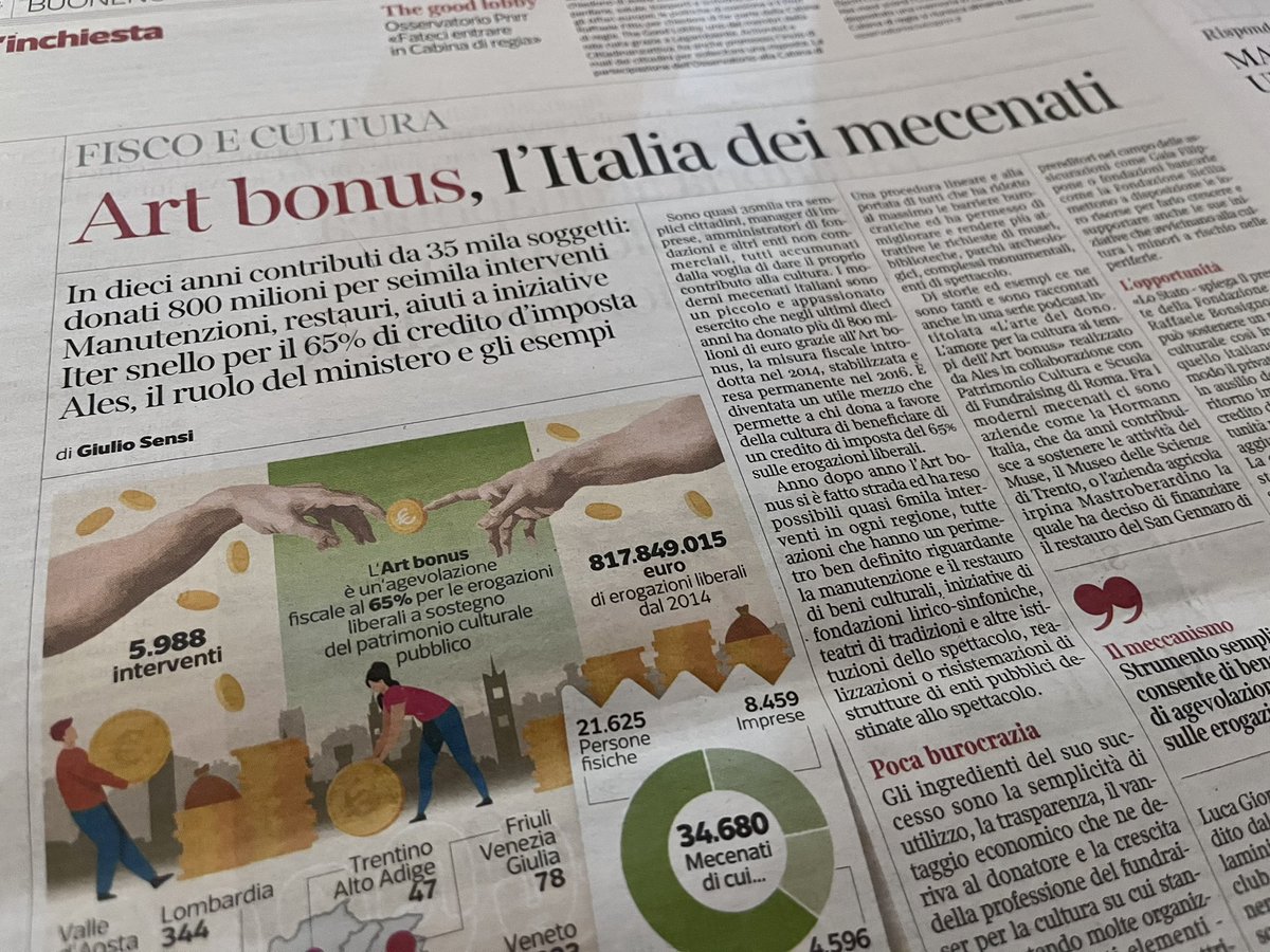 Oggi <a href="/CorriereBN/">CorriereBuoneNotizie</a> alza il velo su un bel fenomeno che sta crescendo: riguarda tutto ciò che l’Art Bonus genera per le attività culturali in Italia. In edicola e nello store digitale di <a href="/Corriere/">Corriere della Sera</a>