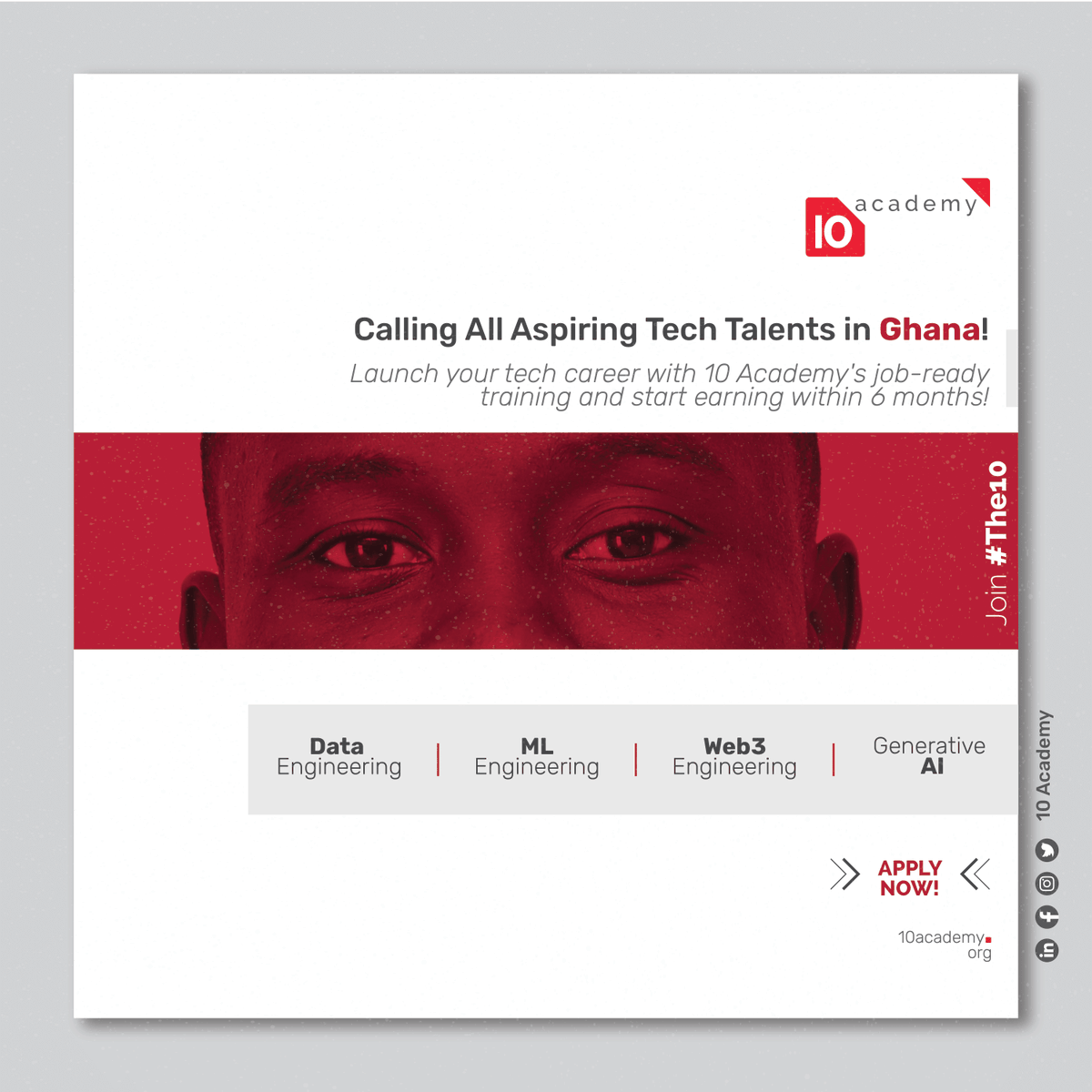 Calling All Aspiring Tech Talents in Ghana!

Ready to Launch Your Tech Career or Make a Shift?
Join 10 Academy's Job-Ready Training and Unlock Global Opportunities in Just 6 Months!

Join Michael from Ghana, a fantastic 10 Academy alumnus whose desire for a career change and his