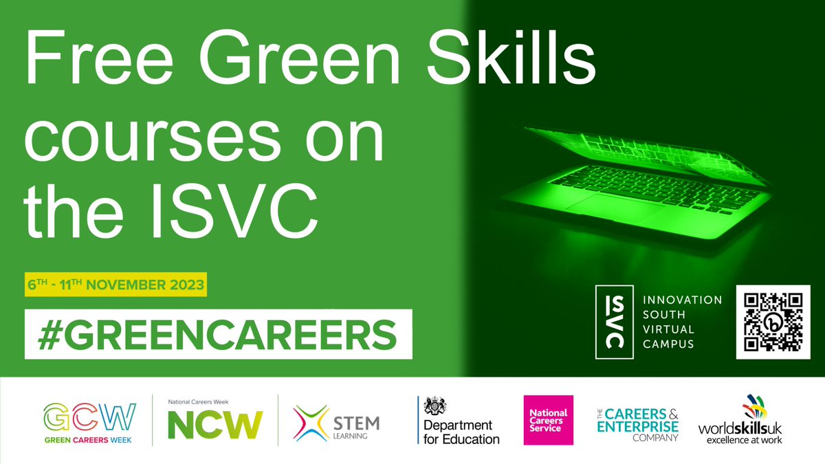 Yes, It's #greencareersweek! Explore some amazing #greencareers opportunities throughout the week.

Check Free #greenskills courses, the Innovation South Virtual Campus (funded by @enterprisem3) offers em3.isvc.co.uk 👇