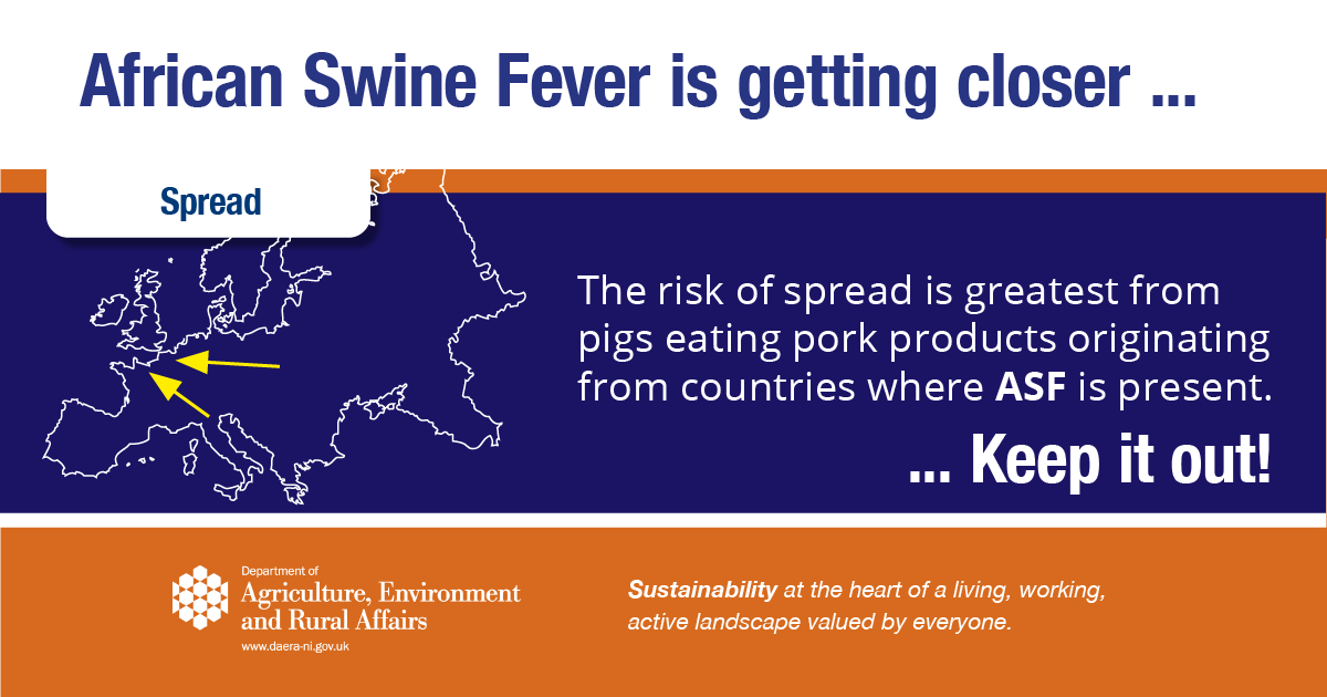 daera_ni's tweet photo. 📢We all have a part to play to reduce the spread of #Africanswinefever
⚠️The disease can spread by tourists & visitors bringing pork products, e.g. smoked & cured meats into NI from affected countries. Don’t take the risk!
🔗More info at https://t.co/5WVYpYPcRY
#ASFStopTheSpread https://t.co/wljGry6FMT