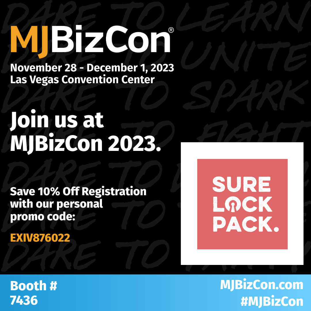 SureLockPack's tweet image. Let's come together at MJBizCon to share our passion for the plant, grow as a community and see the latest packaging innovations!  Not yet registered?  Save 10% with SLP code: EXIV876022  Sure Lock Packaging will be located at Booth# 7436.  We can't wait to see you!