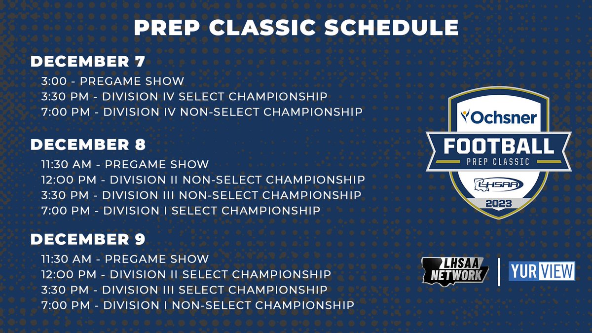 YurView Louisiana (@yurviewla) on Twitter photo @Yurview and <a href="/lhsaanetworktv/">LHSAA Network</a> are teaming up to bring all the prep football championship action LIVE from the Dome! You don't have to miss a moment of the excitement! Dec. 7 - 9 on Cox Channel 4 @Yurview and <a href="/lhsaanetworktv/">LHSAA Network</a> are teaming up to bring all the prep football championship action LIVE from the Dome! You don't have to miss a moment of the excitement! Dec. 7 - 9 on Cox Channel 4