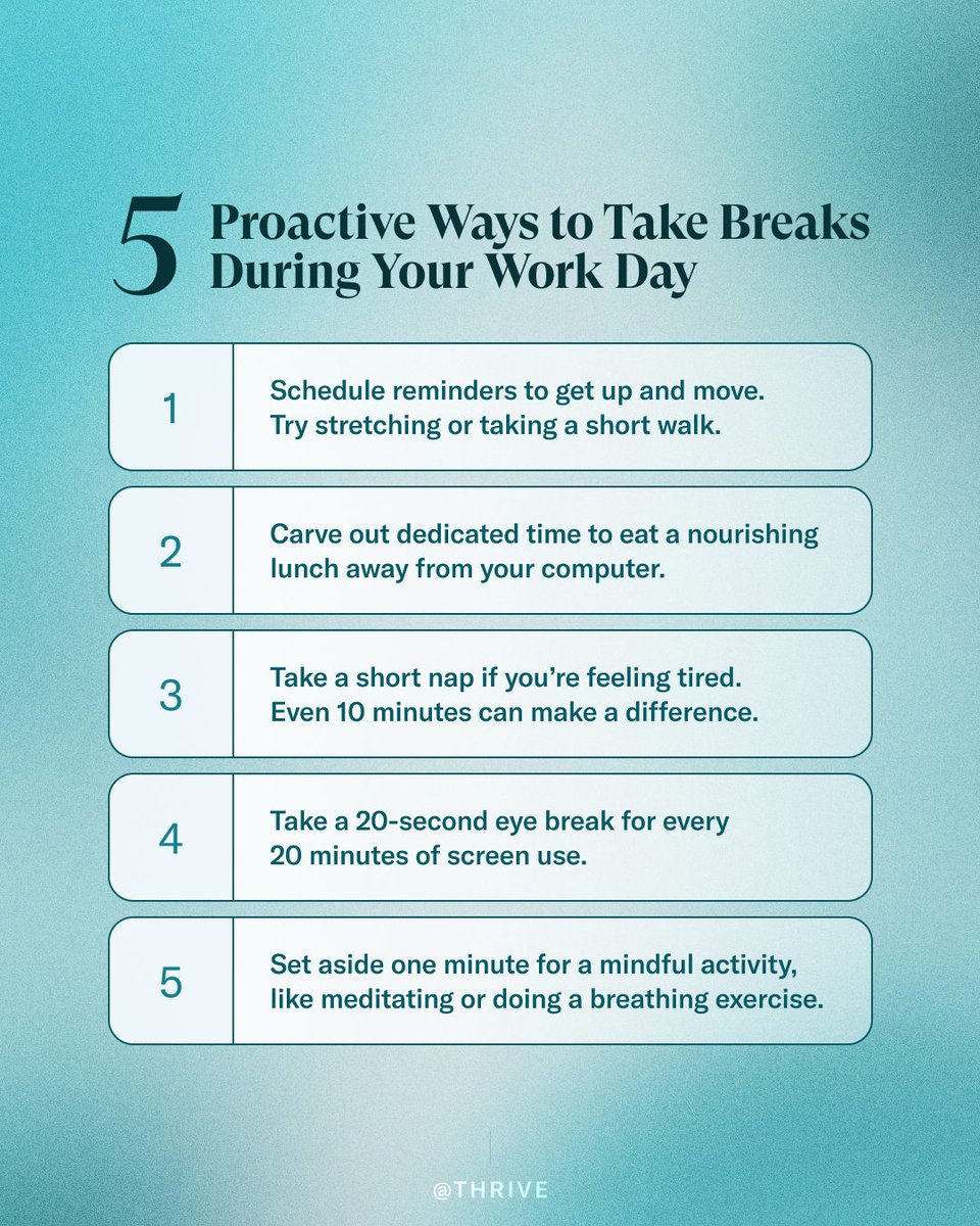 thrive's tweet photo. On a packed, stressful day, taking a break might seem impossible. But a well-timed break can actually set you up for success and help you avoid burnout. https://t.co/A690mjucdb