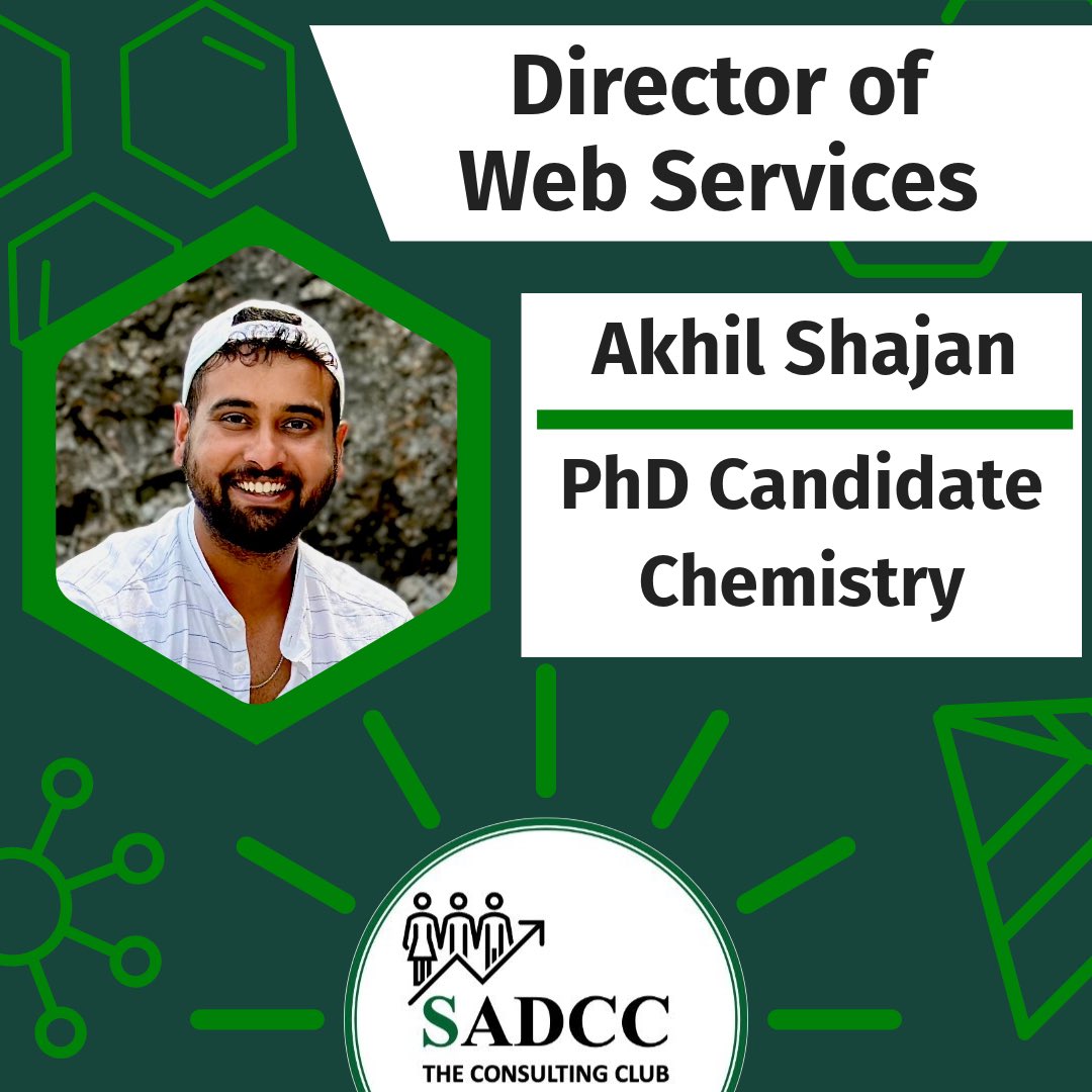 🌟Meet our Director of Web Services, Akhil Shajan!
🧪Akhil is a 3rd year PhD candidate in the in the Chemistry Department
 👔 Akhil’s goals in joining the SADCC are to enhance the SADCC's online presence, streamline communication, and provide valuable resources for our members.