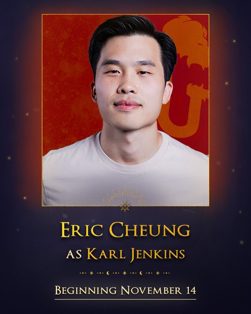 Harry Potter and the Cursed Child NYC (@cursedchildnyc) on Twitter photo Say hello to Eric Cheung, who will be playing the humble and hard-working Hufflepuff Karl Jenkins in #CursedChildNYC starting November 14th. Say hello to Eric Cheung, who will be playing the humble and hard-working Hufflepuff Karl Jenkins in #CursedChildNYC starting November 14th.