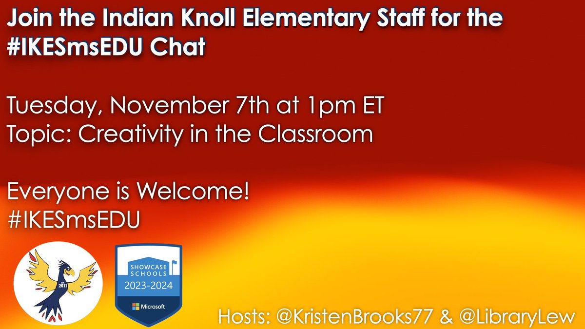 📆Add your voice to the #IKESmsEDU chat at 1pm ET today! Join @IndianKnollES staff to discuss Creativity in the Classroom! Everyone is welcome! @MicrosoftEDU #MicrosoftShowcaseSchools #EdTech @CherokeeSchools #Creativity #ShowcaseSchools #MIEExpert #MicrosoftEDU #GaMIEE @ITSCCSD