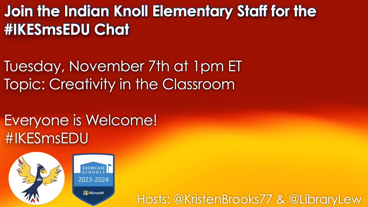Kristen Brooks #forEDU 🛫ASU+GSV (@kristenbrooks77) on Twitter photo 📆Add your voice to the #IKESmsEDU chat at 1pm ET today! Join <a href="/IndianKnollES/">Indian Knoll</a> staff to discuss Creativity in the Classroom! Everyone is welcome! <a href="/MicrosoftEDU/">Microsoft Education</a> #MicrosoftShowcaseSchools #EdTech <a href="/CherokeeSchools/">Cherokee Co. Schools</a> #Creativity
#ShowcaseSchools
#MIEExpert
#MicrosoftEDU #GaMIEE <a href="/ITSCCSD/">Instructional Technology Cherokee County Schools</a> 📆Add your voice to the #IKESmsEDU chat at 1pm ET today! Join <a href="/IndianKnollES/">Indian Knoll</a> staff to discuss Creativity in the Classroom! Everyone is welcome! <a href="/MicrosoftEDU/">Microsoft Education</a> #MicrosoftShowcaseSchools #EdTech <a href="/CherokeeSchools/">Cherokee Co. Schools</a> #Creativity
#ShowcaseSchools
#MIEExpert
#MicrosoftEDU #GaMIEE <a href="/ITSCCSD/">Instructional Technology Cherokee County Schools</a>