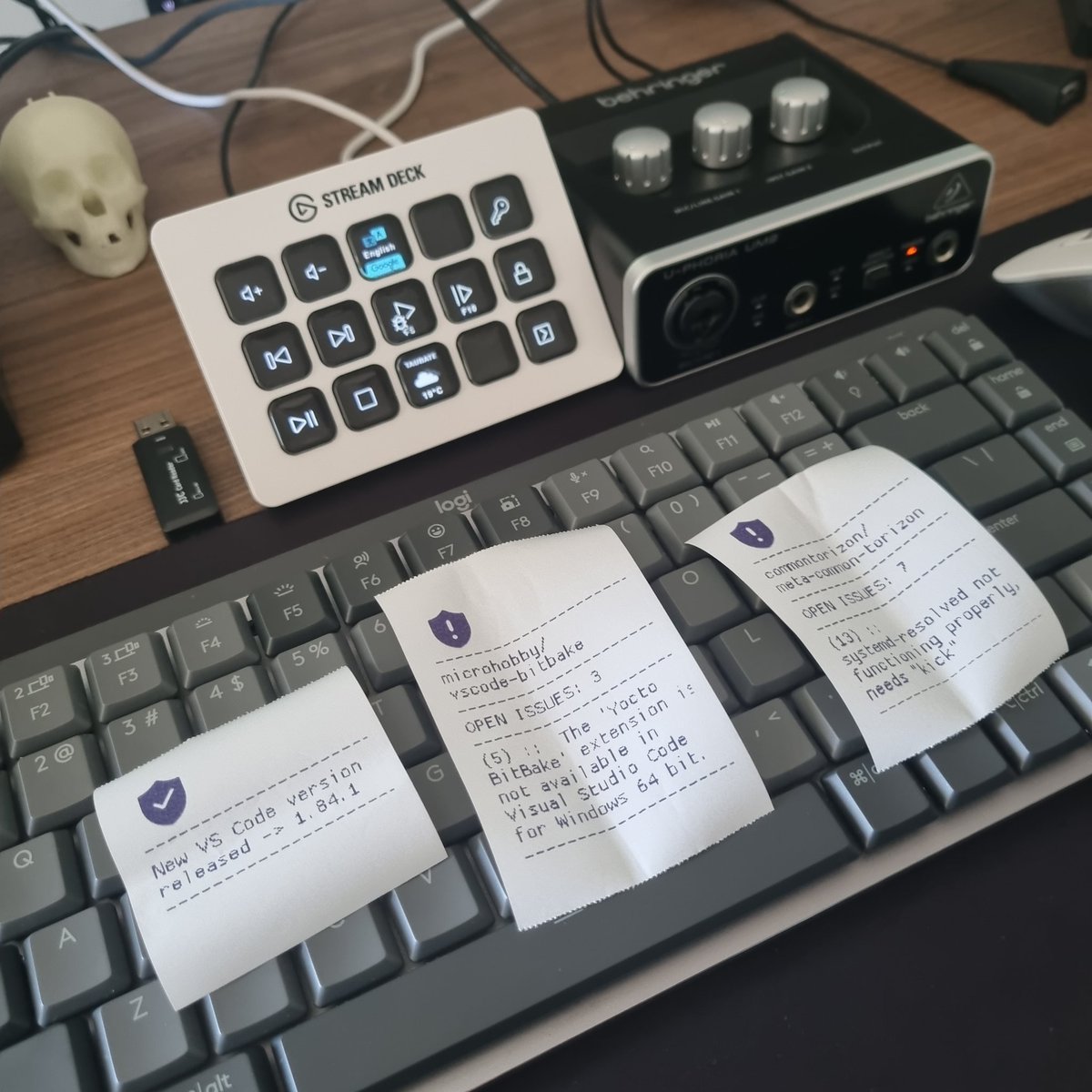 math_castello's tweet photo. I have a script now that check my issues on Github and print it in a thermal printer. I'm working in like a bar kitchen 🤣 https://t.co/bmF7fKnaBN