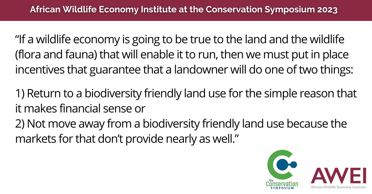 Creating incentives that align landowners' choices with biodiversity-friendly practices is vital for a sustainable wildlife economy. How can we ensure both nature and financial sense thrive hand in hand? #WildlifeEconomy #Biodiversity #ConservationSymposium2023