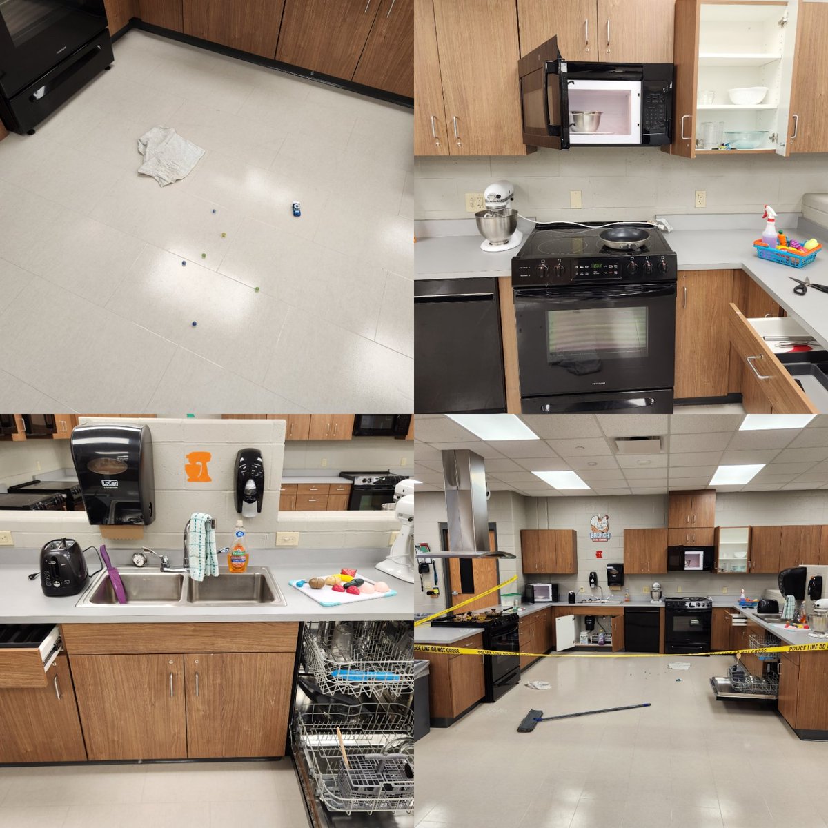 We have a crime scene in our kitchens today and the FACS students are helping Officer Warner collect the evidence! #facsfoodlabs #kitchensafety @jwmscps #warnerway