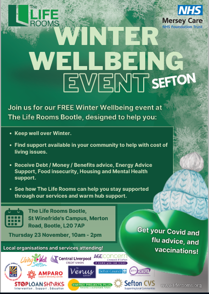 We'll be at the @LifeRooms_MC #WinterWellbeing event next week if anyone is in need of support with their health and wellbeing this winter ❄