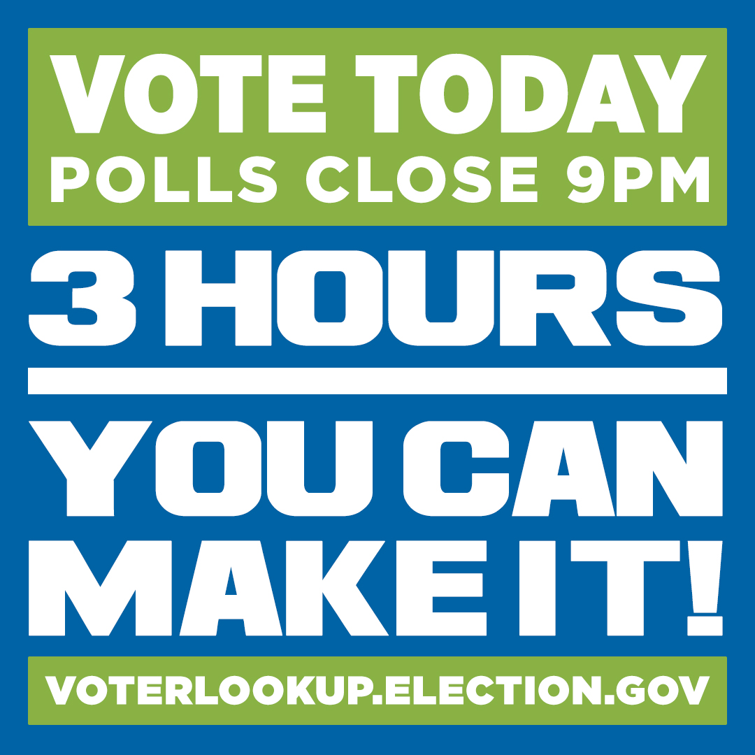 ⏳ 3 hours left to VOTE! You can still make it! Be counted for your community and stand for your values! 🕘 Polls close at 9pm, and if you are in line by 9pm, you can still vote! Find your poll site at voterlookup.elections.ny.gov