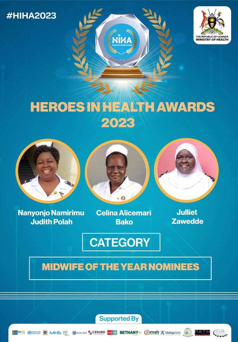 These are the Health Heroes nominated for Midwife of the Year. 

Watch the winner announced live this Friday on NBS TV or the <a href="/afromobileug/">AfroMobile</a> app. 

#HIHA2023 #NBSUpdates
