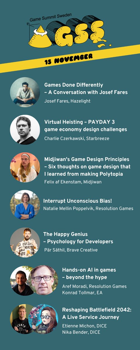 New sessions up on Game Summit Sweden! GSS is a full day event dedicated to the real stars of the game industry: the game developers. Nov 15th in Stockholm. Open to employees at Dataspelsbranschen member companies. Check it out here: dataspelsbranschen.confetti.events/game-summit-sw…