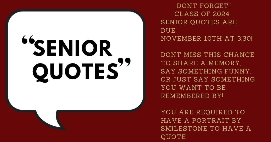 SENIORS SENIORS your senior quotes are due in 2 days (November 10th), get those in if you want a quote next to your portrait!        
 #ybk #hjybkweek #yearbookdesign #yearbook #seniorquote #riverdale