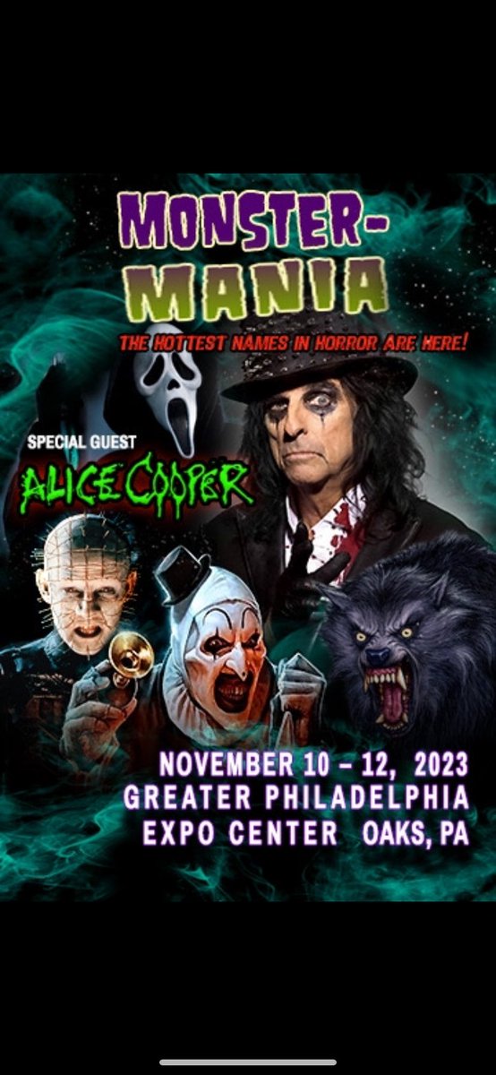 Join us this weekend @PhillyExpoOaks 
Tickets & Info: monstermania.net
Meet the stars of #Scream #Hellraiser #fivenightsatfreeddysmovie #AliceCooper #Terrifier #Friday13th #Halloween #AmericanwerewolfinLondon #Monstermania