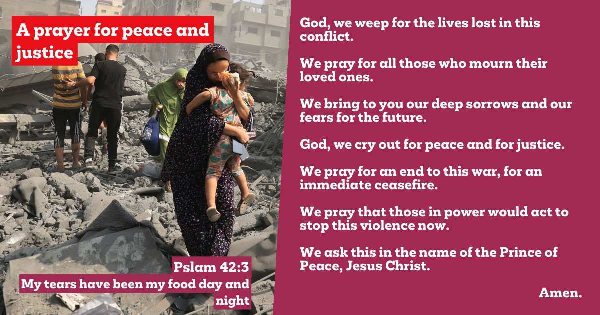 christian_aid's tweet photo. As reports of Palestinian fatalities in Gaza alone now total 10,000, and more than 1,400 Israelis have been killed, please join us in prayer 🙏 https://t.co/U0UioiDpoD