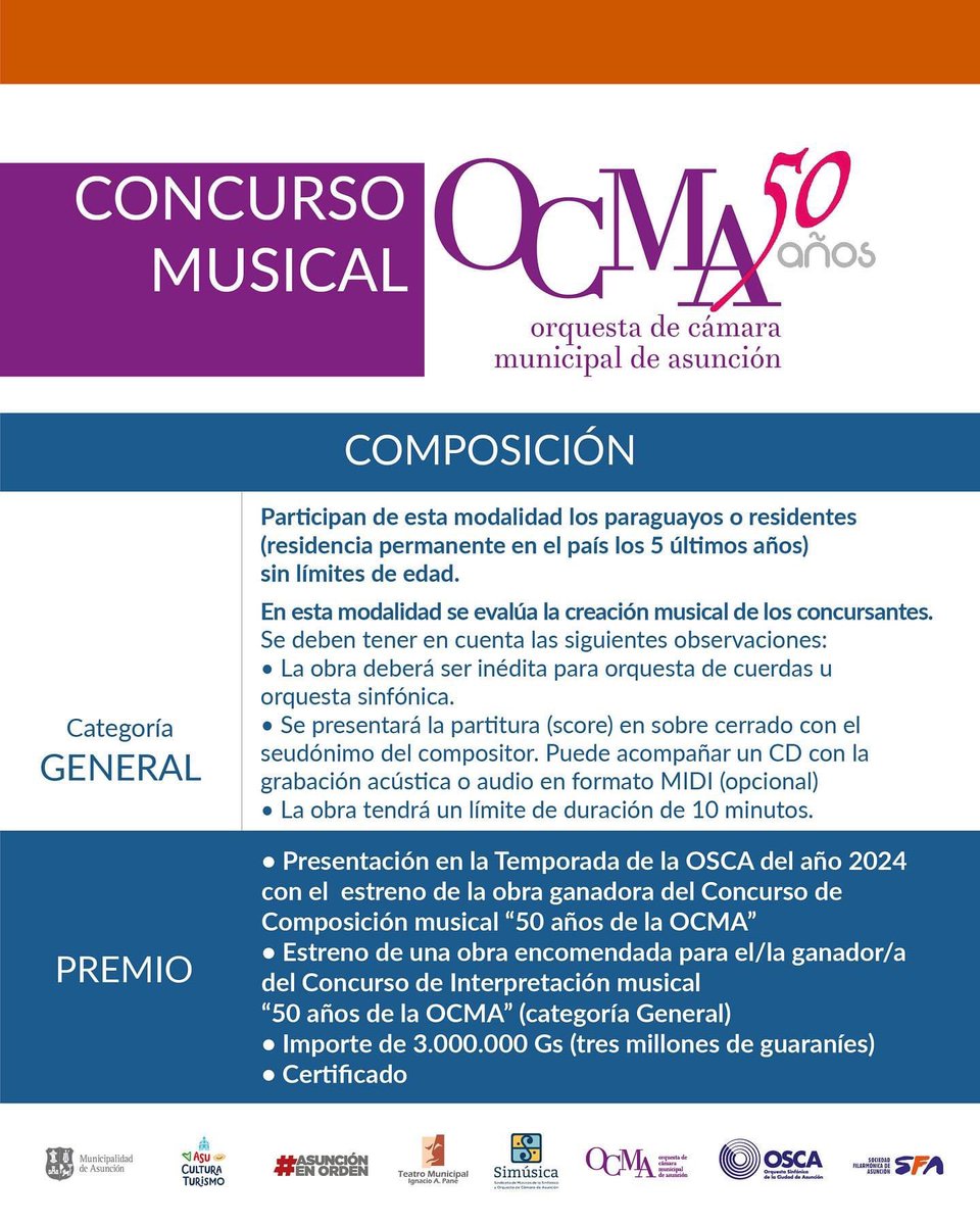 La OSCA promueve el Concurso de Composición Musical como estímulo a la creación artística y el desarrollo de nuevos espacios de expresión musical en el ámbito sinfónico.🎵