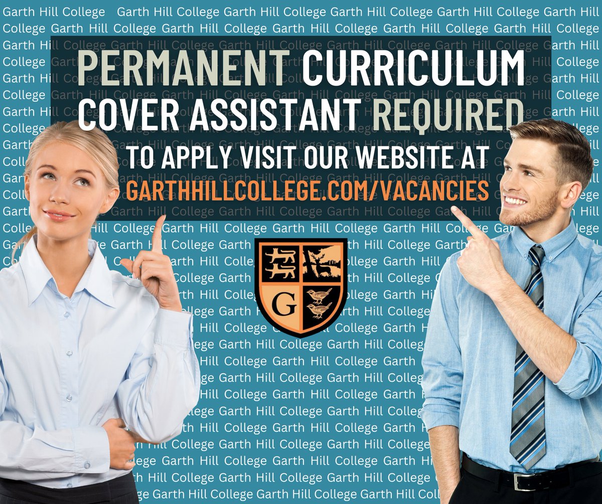 We are seeking to appoint a Curriculum Cover Assistant on a permanent basis.
This post may suit someone who is considering a career in teaching or a TA or HLTA looking for career progression.  
For more information and to apply go to our website at garthhillcollege.com/Vacancies/