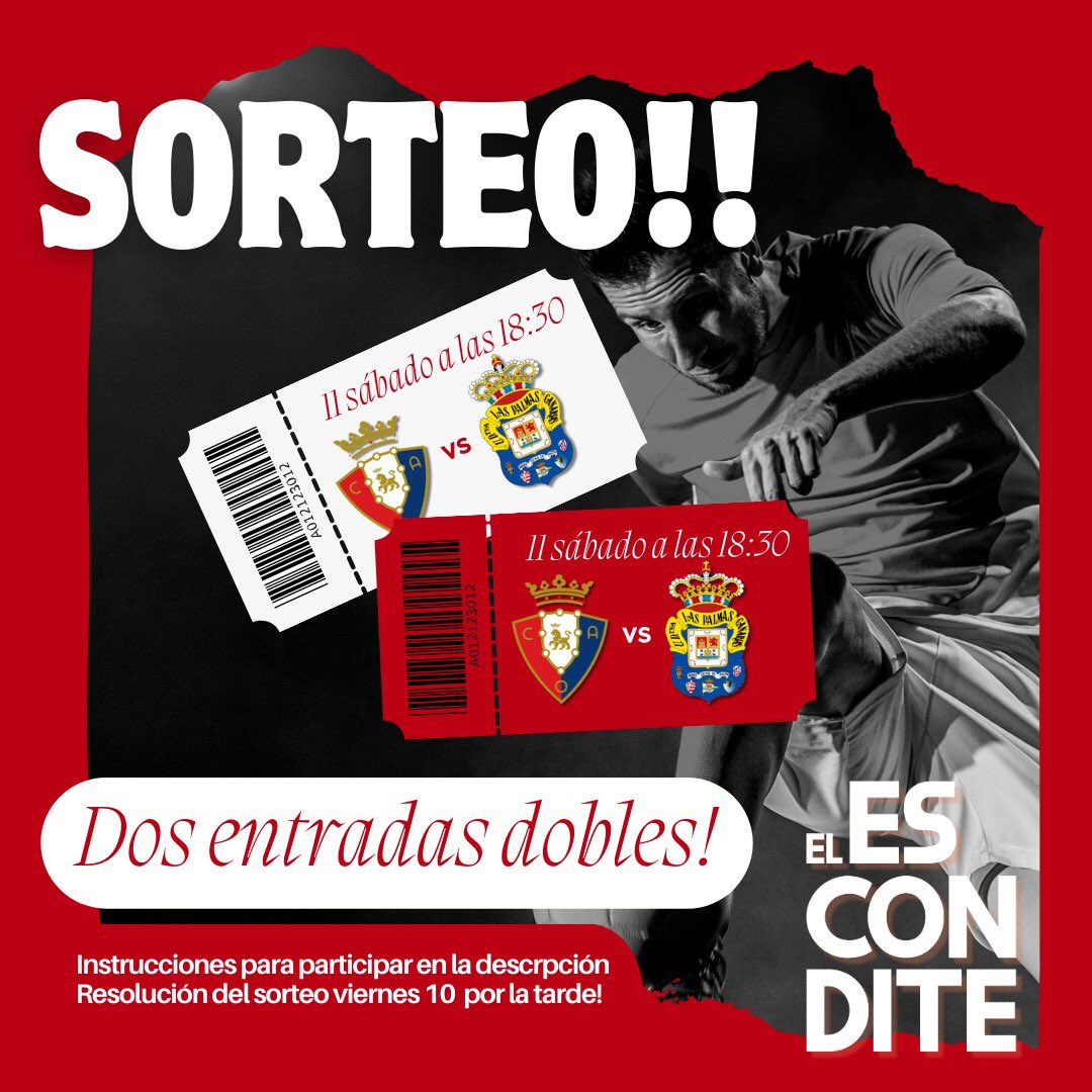 Esconditearena's tweet photo. ¿Quieres ganar entradas para el partido de este sábado? ¡Participa en nuestro sorteo en Instagram! Síguenos en @_elescondite_ y descubre cómo puedes ser uno de los afortunados. ⚽🎉 #Sorteo #ElEsconditeDeArena https://t.co/JeCgxiz7yb