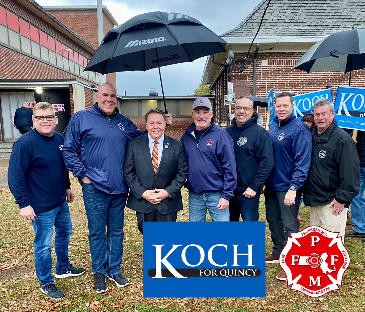 THE_PFFM's tweet photo. @mayortomkoch is one of the most firefighter friendly Mayors in the state and we were proud to join him and Quincy Firefighters IAFF Local 792 this morning in Quincy. There are over 100 members of Local 792 out on the campaign trail today. #WeSupportThoseWhoSupportUs https://t.co/FESzpcK9Cr