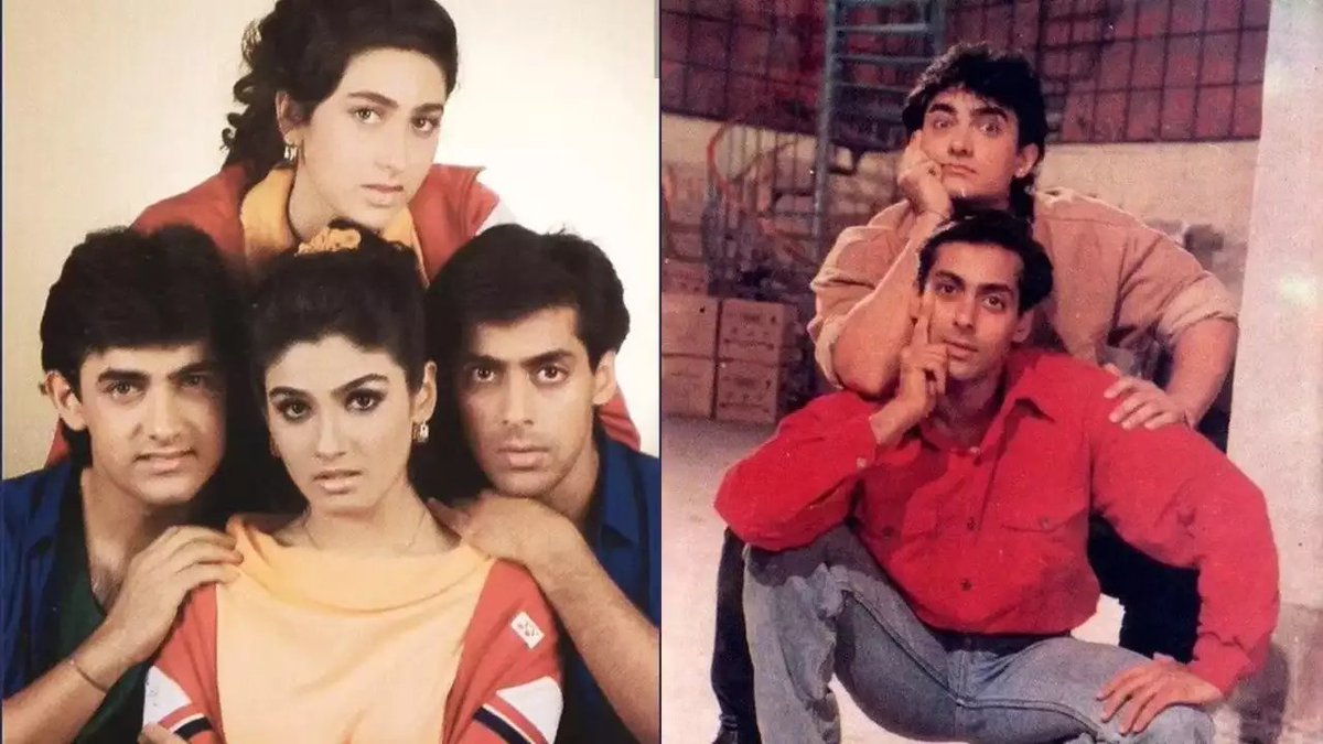 CDramaUpdates's tweet photo. #KarismaKapoor shares photos from #AndazApnaApna shoot with #AamirKhan, #SalmanKhan, and #RaveenaTandon. https://t.co/sFdEE0PXKn