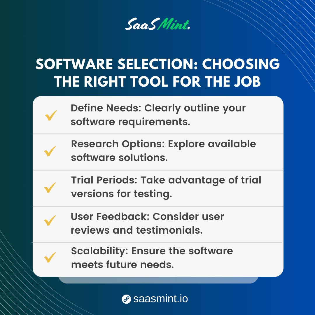 SaasMint's tweet image. Master the Art of Software Selection! Learn Tips for Choosing the Perfect Tool to Excel in Your Tasks. 💻🔧 

#SoftwareSelection #TechSolutions #DigitalTools #BusinessEfficiency #SaaSMint