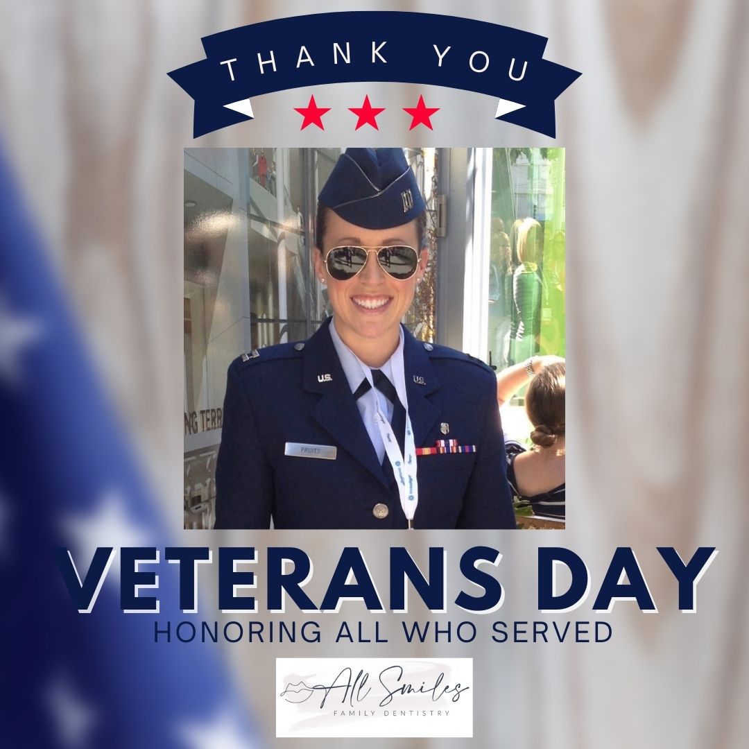 Today, we all pay respect to all of the men and women who have served. We would like to thank our very own, Dr. Christina Pruitt, for her service in the United States Air Force. She spent 4 years in active duty for our country.
Thank you!
#AirForce #USAF #AimHighFlyFightWin