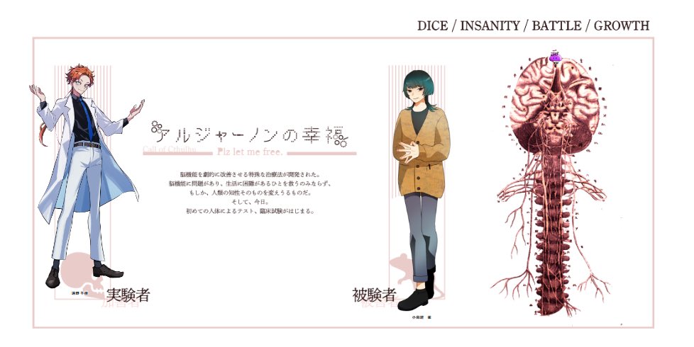 『アルジャーノンの幸福』
KP:藤の花さん
HO1:ヒイラギさん
HO2:遊兎

一日セーブ!
いや〜〜…すごい……これはすごいなぁ…… 