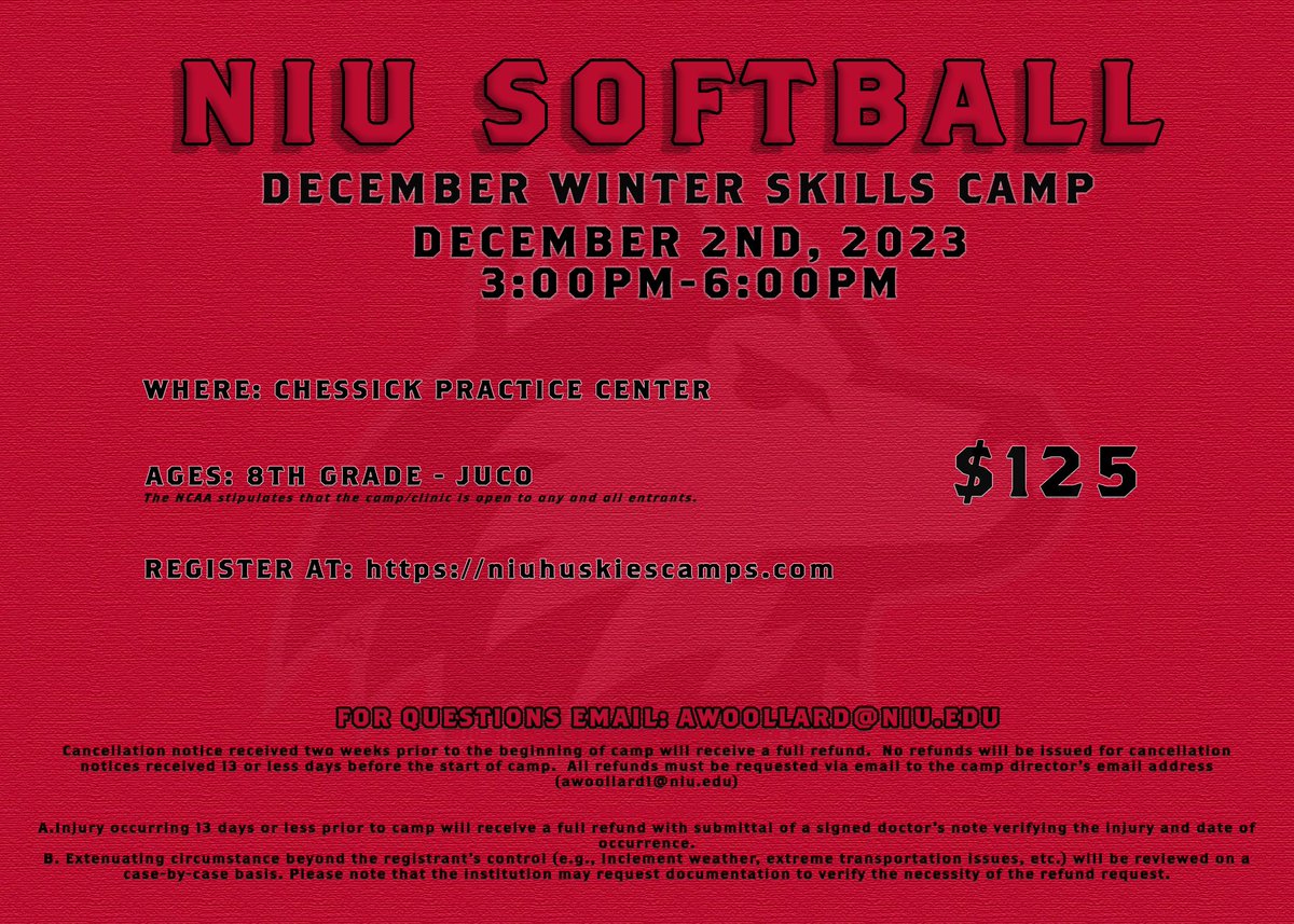 Camp Alert 🚨 Looking for a way to improve your skill and work with the Huskies at the same time? Don’t miss this great opportunity. Spots are limited so register today! #intent niusoftballcamps.totalcamps.com/About%20Us