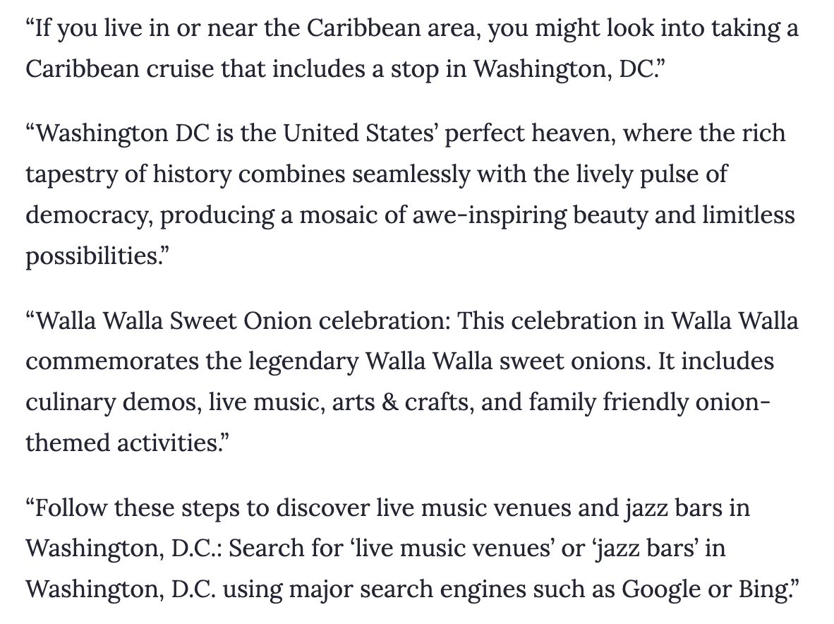 jsidman's tweet photo. Amazon is flooded with AI-generated DC travel guides (written by fake authors) full of garbage information like this: 
https://t.co/2iDaB7M8Op https://t.co/ZAMo8p5Tg6