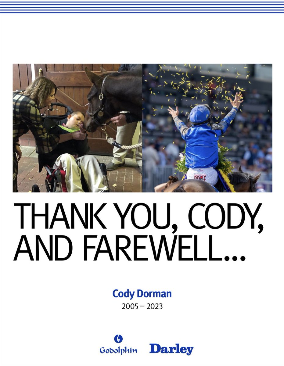 Thank you, Cody, and farewell…💙

<a href="/godolphin/">Godolphin</a> <a href="/DarleyStallions/">Darley</a>