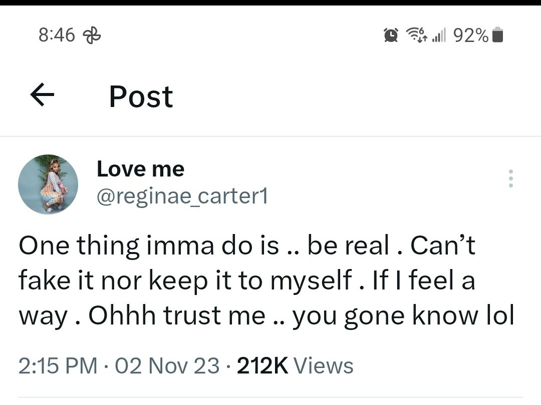 TruthfullyQueen's tweet photo. Day 7 #NAEvember
#FavTweet
Beautiful Black Queen @reginae_carter1 ๐๐ค๐๐พ
She's as real as it gets.
#NaeBaes
#AllLoveForNae https://t.co/4BcGAPwTWQ