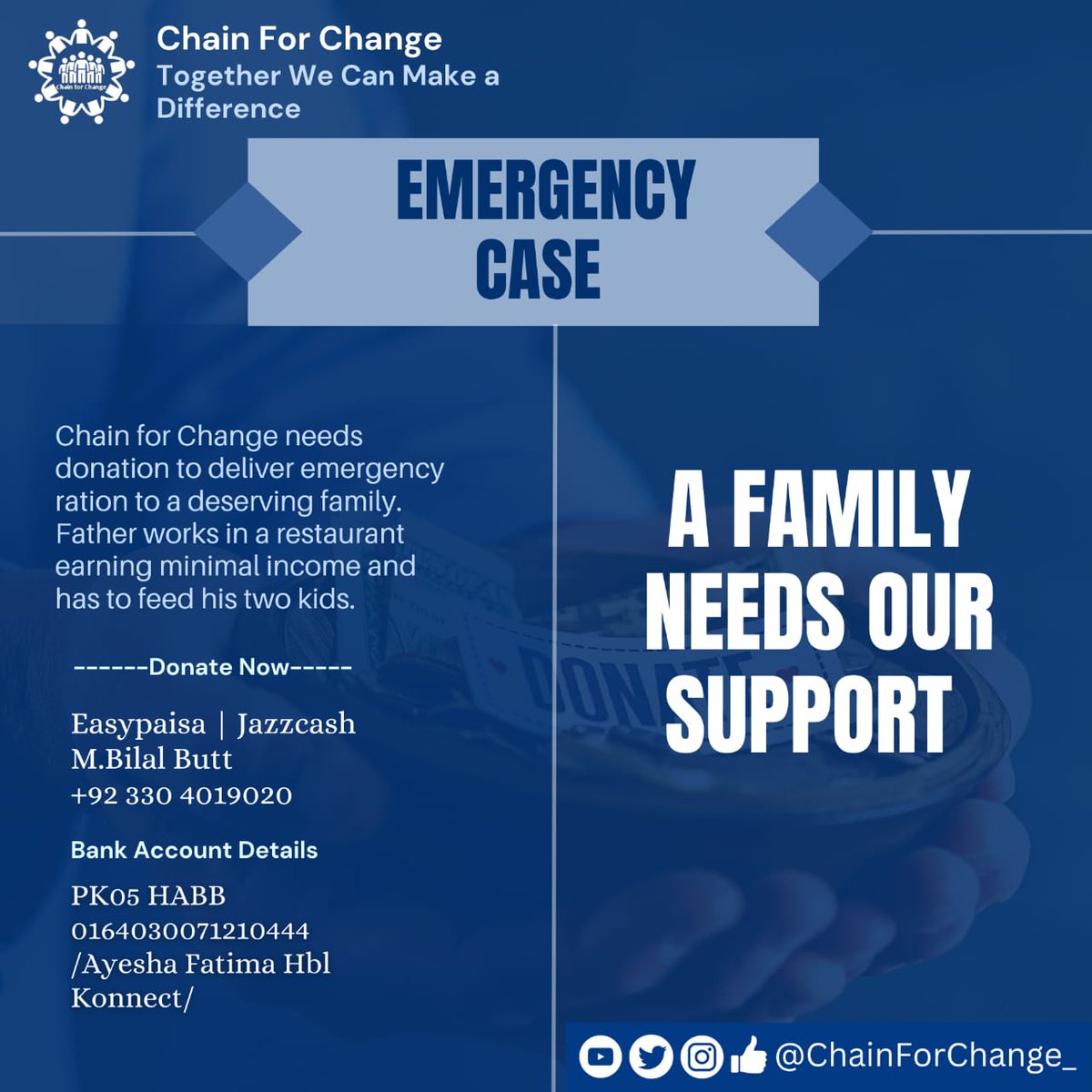 ChainForChange_'s tweet photo. ایک غریب خاندان آپ کی امداد کا منتظر ہے۔ آپ کے دیے چند روپے کسی کے لے آسودگی و خوشحالی کا باعث بن سکتے ہیں۔لہذا اس مستحق خاندان کی دل کھول کر مدد کیجیے ۔آپ کی جیب سے نکلے چند روپے آپ کے لیے بھی باعثِ راحت و ثواب ہیں کیو ں کہ  صدقہ کی وجہ سے مال میں برکتیں آتی ہیں اور صدقہ https://t.co/YlZ8eNhORj
