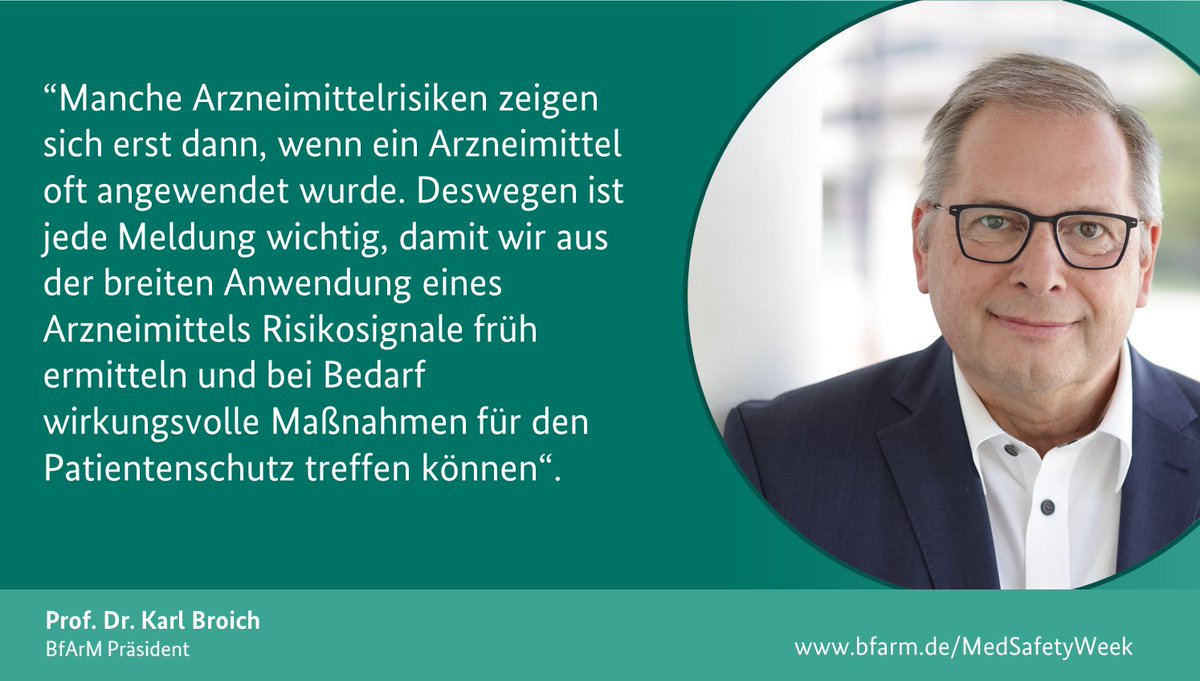 bfarm_de's tweet photo. „Jede Meldung von #Nebenwirkungen ist wichtig“, betont Professor Dr. Karl Broich zur #MedSafetyWeek und erklärt auch warum. Weitere Informationen 👉 https://t.co/cXgA8l0bQy
#ReportSideEffect #PatientSafety https://t.co/leMmkVX58P