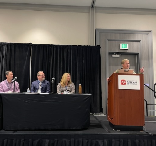 OLDCCgov's tweet photo. On day one of @defensecomm #IIF2023, Col Sally Hannan and Scott Spencer spoke at a session on leveraging the @DeptofDefense to ensure #military and #community compatibility. They touched on @OLDCCgov’s DCIP Program and the forthcoming Community Noise Mitigation Program. #defense https://t.co/HGQg7cA7yf
