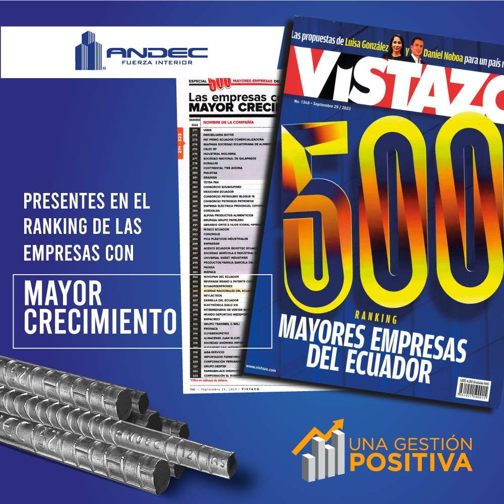 📈 Estamos presentes en el ranking de las 500 mayores empresas en crecimiento, publicada por <a href="/revistavistazo/">Revista Vistazo</a>  #Andec #FuerzaInterior
