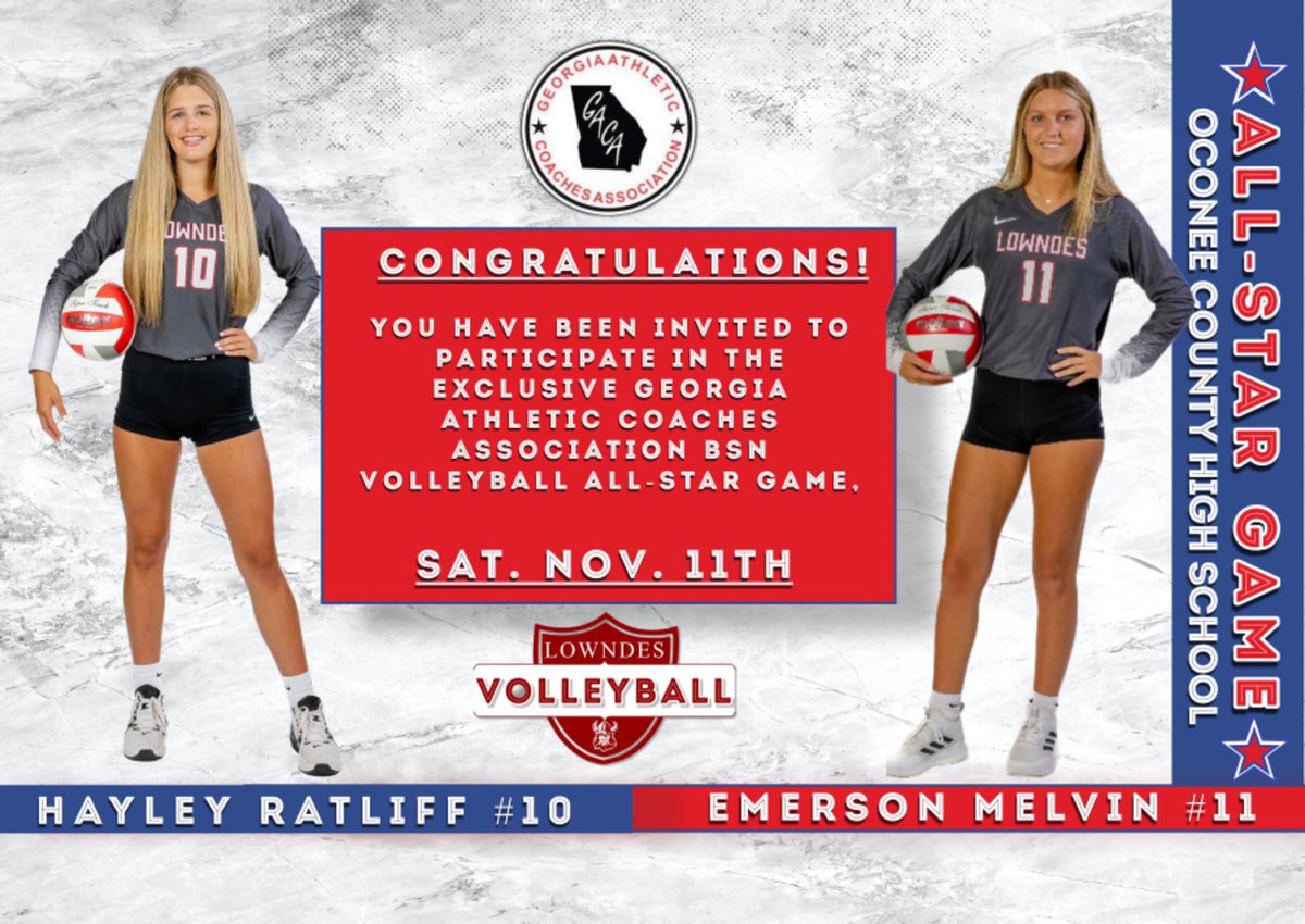 Hayley Ratliff &amp; Emerson Melvin were invited to play in the SO/JR GACA All Star game this Saturday in North GA at Oconee County High School. There are girls from all over the state north to south in all classifications representing their schools all coming together and playing.